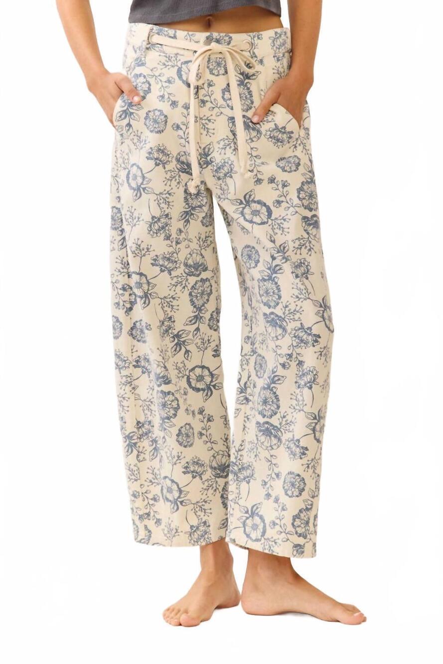 NEW ODDI ophelia printed barell fit denim pants in ivory